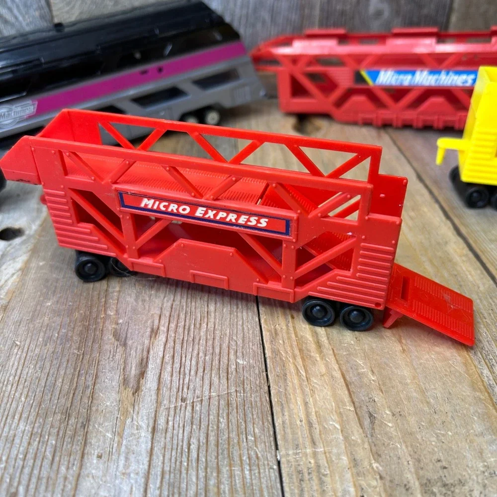 Micro Machines Micro Express Train Set Galoob Vintage Auto Transport Lot 4pc
